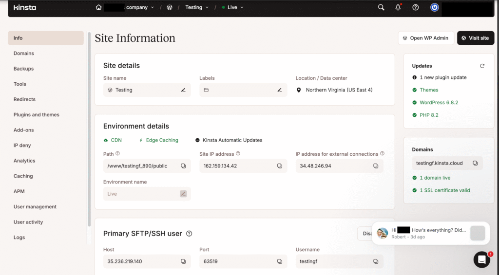 Kinsta Dashboard