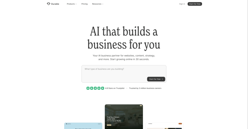 Durable.co Review- Home page