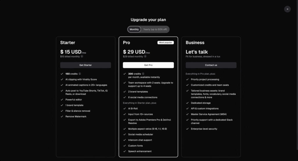 Monthly plan charges
